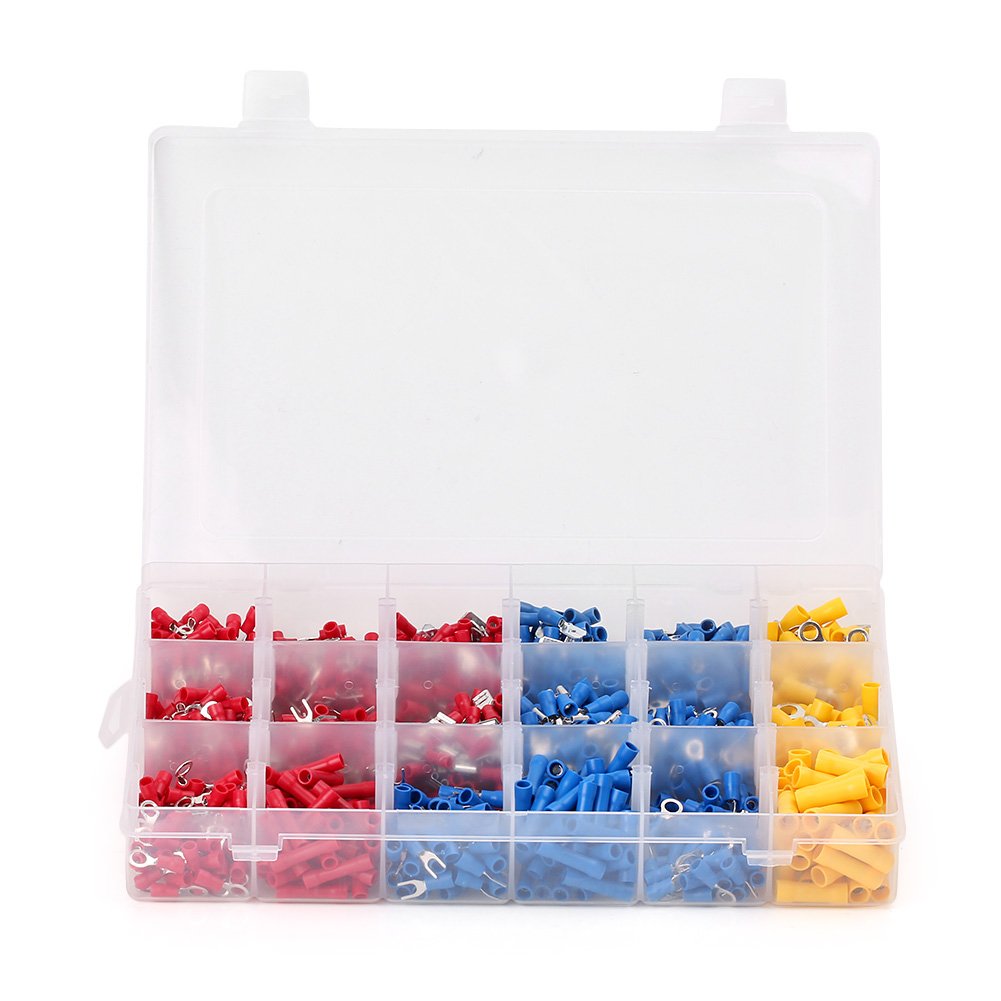 Bacar Kit de cosses à sertir assorties pour l'automobile, 1200 pièces de connecteurs électriques avec assortiment de 18 tailles de bornes assorties.