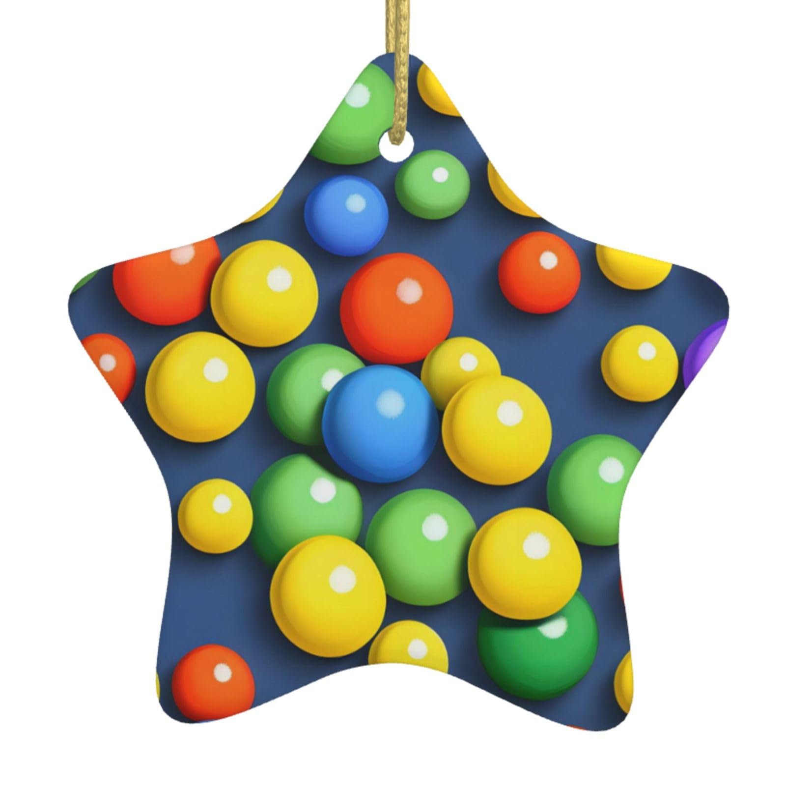 Colorful Balls Christmas Ceramic Star Pendant with Punched Holes and Gold Wire Rope, Christmas Tree Home Decoration