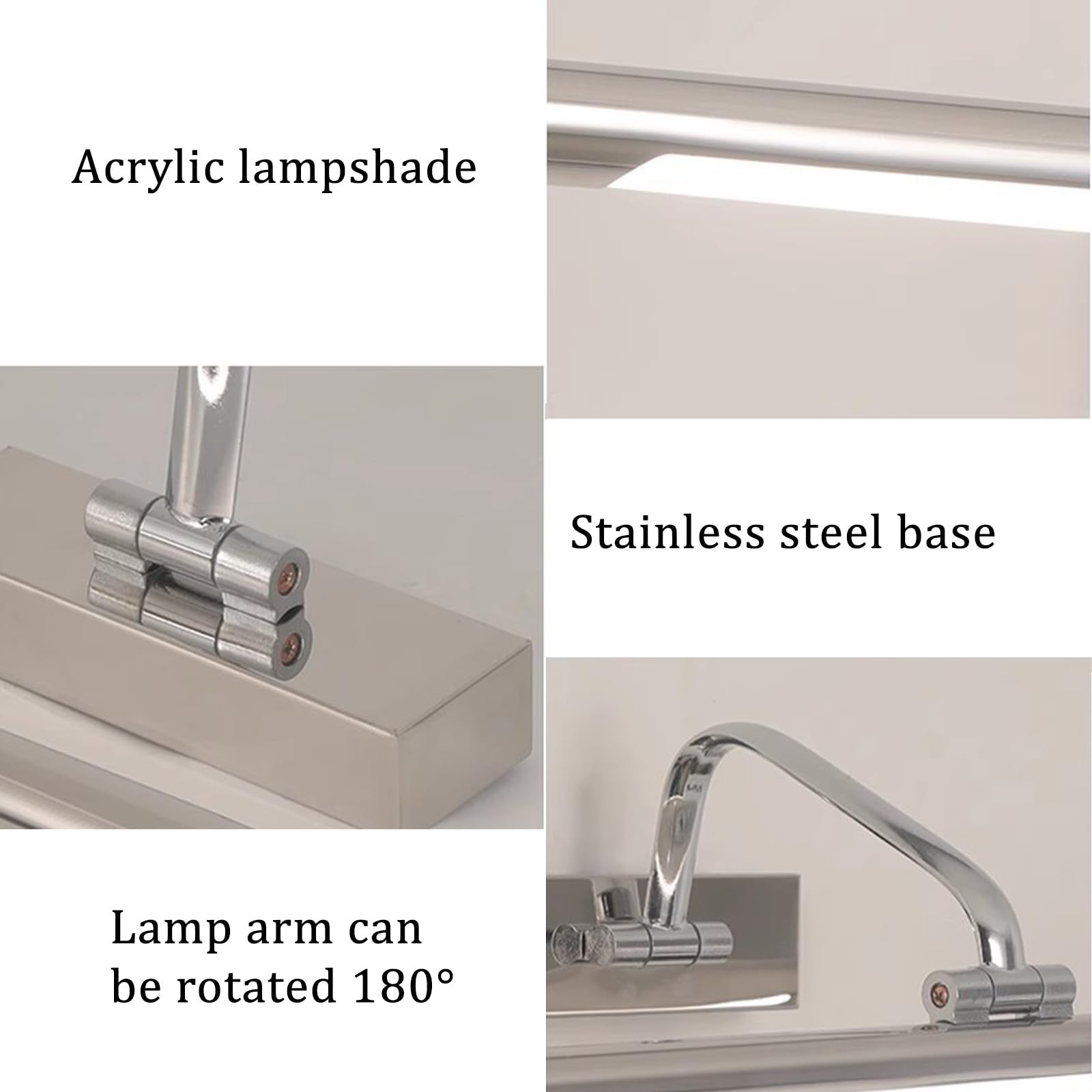 LED Spiegelleuchte Badezimmer mit Bewegungsmelder Wasserdicht Wandbeleuchtung 180° Drehbar Modern Wandleuchten Bilderleuchte Wandleuchte für Keller Küche Badschrank (Silbernes Warmes Licht,60cm)