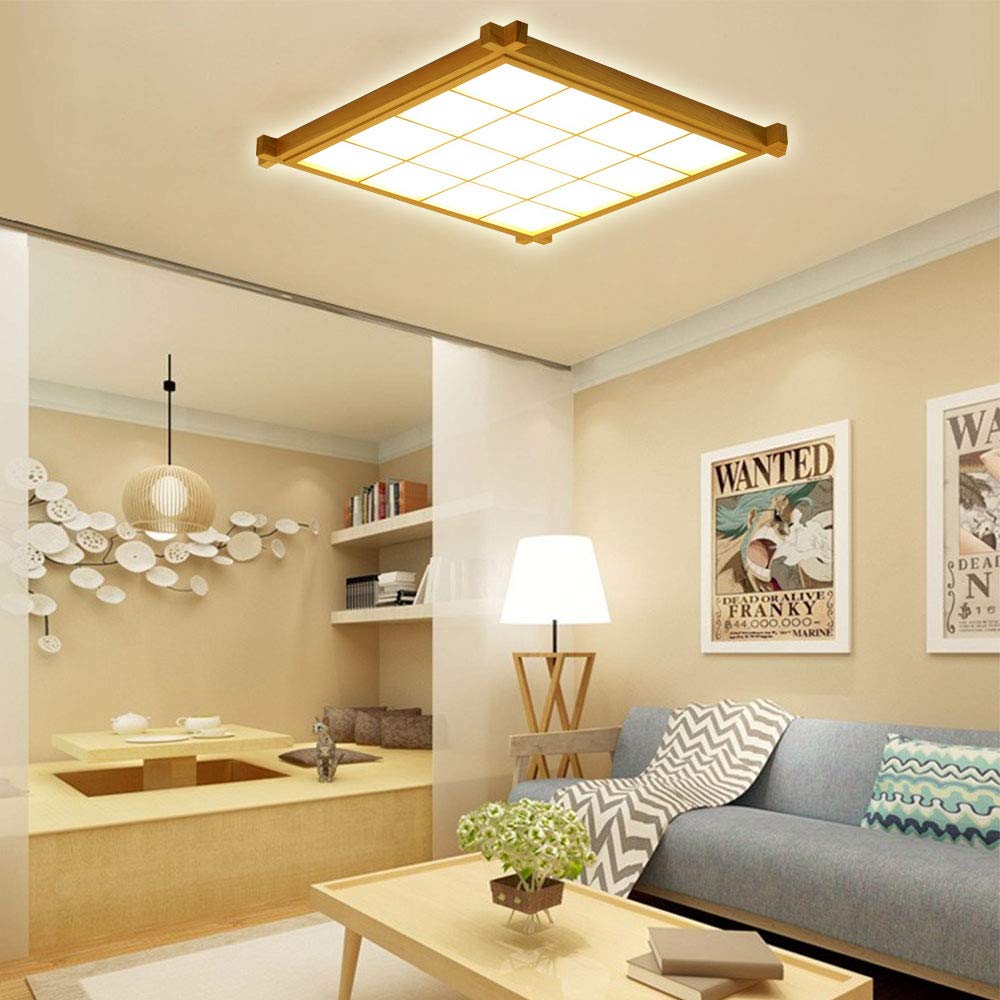 Lámpara LED de techo, Luces De Estilo Japonés Con Tatami Estudio Luces Nórdicas Led Plafón de techo De Madera Maciza Dormitorio Personalizado Iluminación Creativa [Clase de eficiencia energética A++]