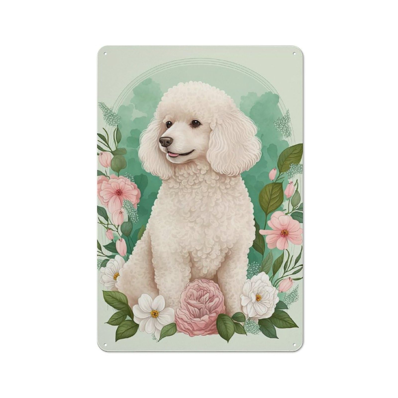 Junmoney Style-14 Retro Poodle Floral Portrait Vintage Metal Sign 30X20cm, Small Space Decor For Hallway, Home Bar, Garage Or Study