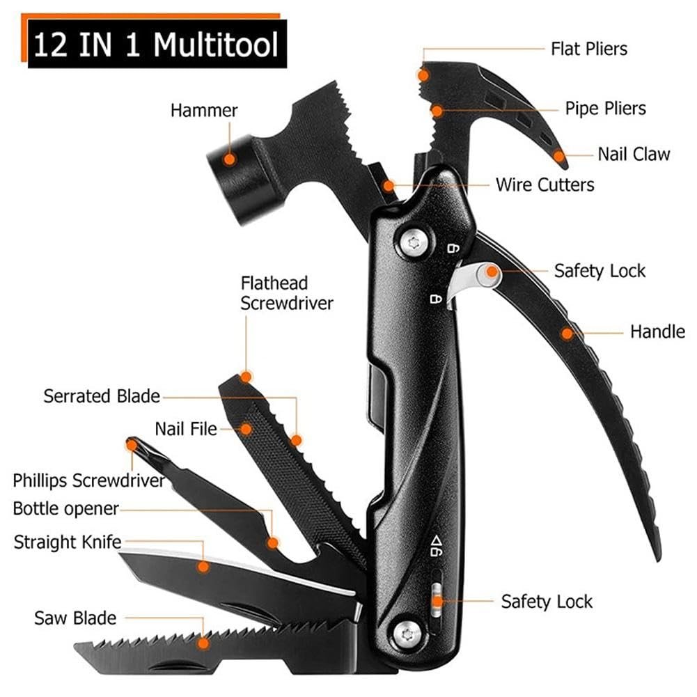 Foliam Hammer Multitool, 12 In 1 Mini Stainless Steel Multi Tool with Hammer Outdoor for Camping Hiking Household 1