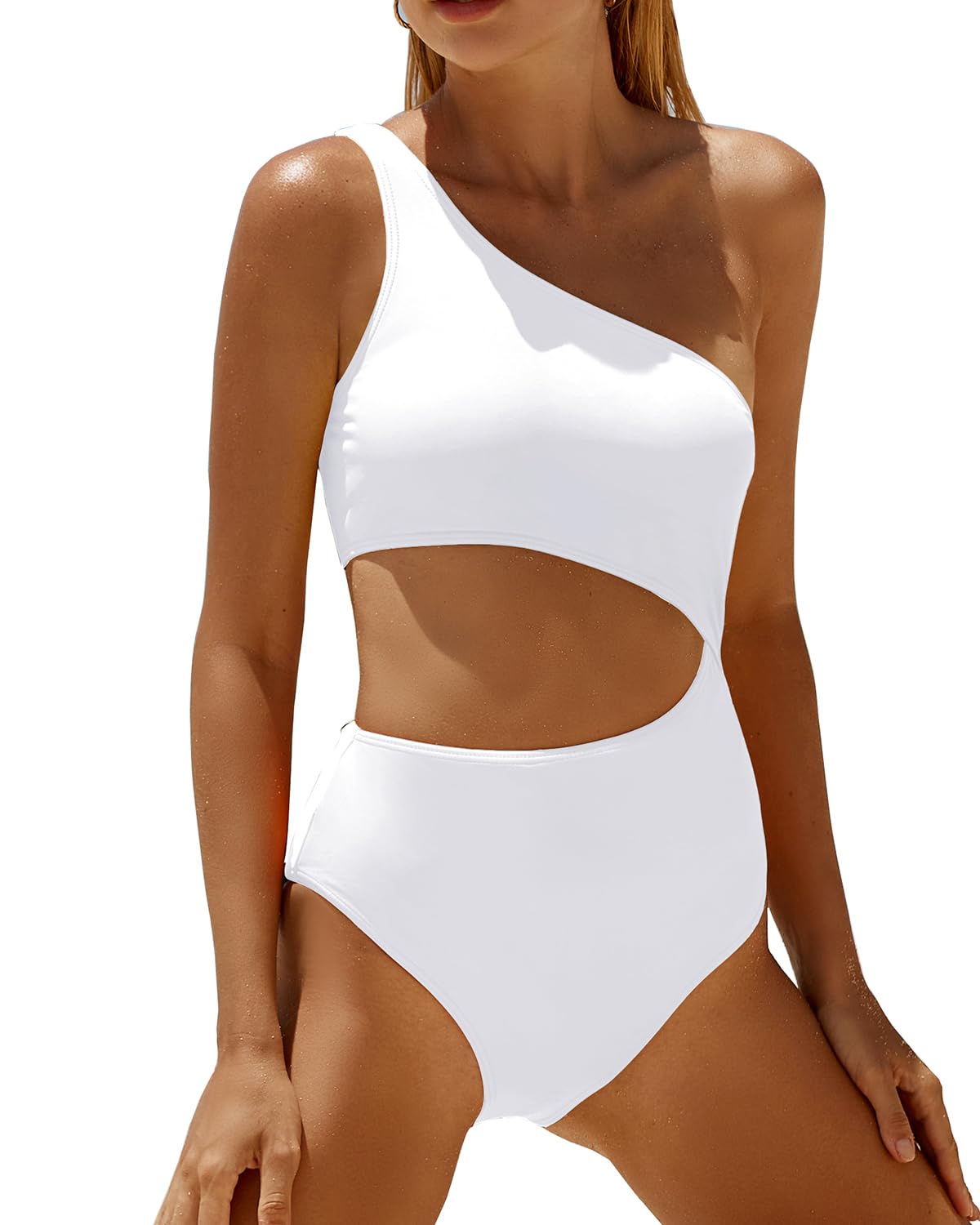 Yonique Women's One Piece Bathing Suit One Shoulder Swimsuit Cutout Swimwear Monokini, Large
