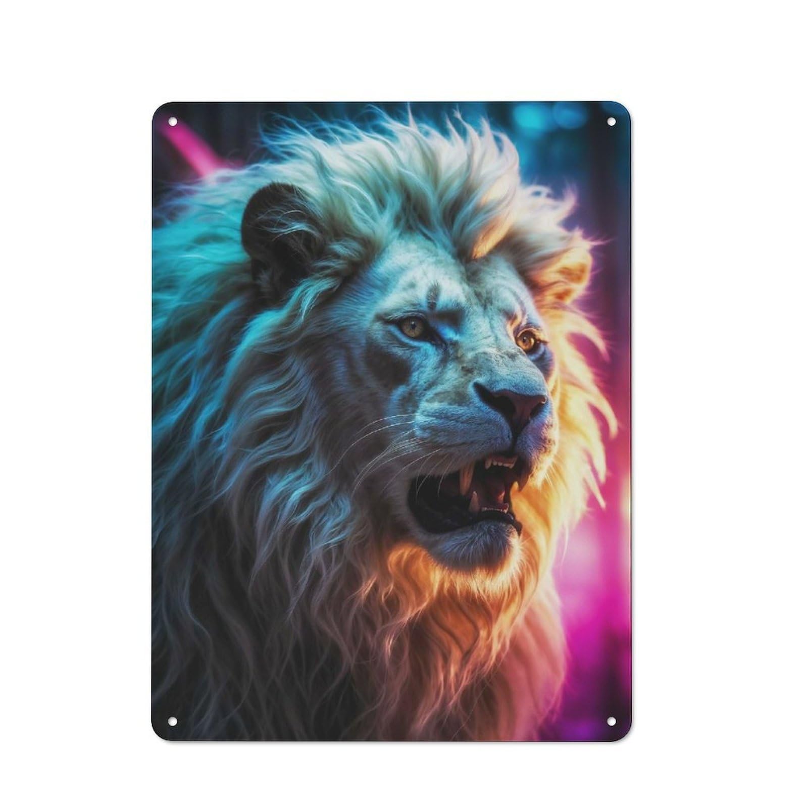 Junmoney Neon Lion Cottage Style Metal Wall Decor 40X30cm, Farmhouse Metal Sign For Dining Room, Cafe, Entryway Or Family Room