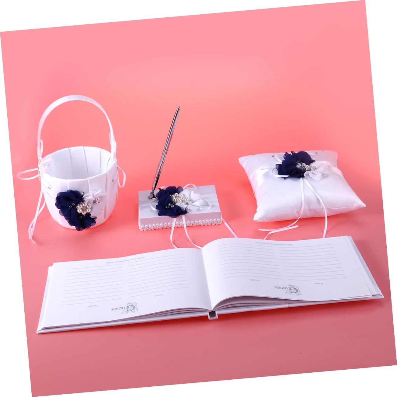Wedding Supplies Set Ring Pillow 20x20cm Flower Basket Notebook Pen Holder Bridal Flowers