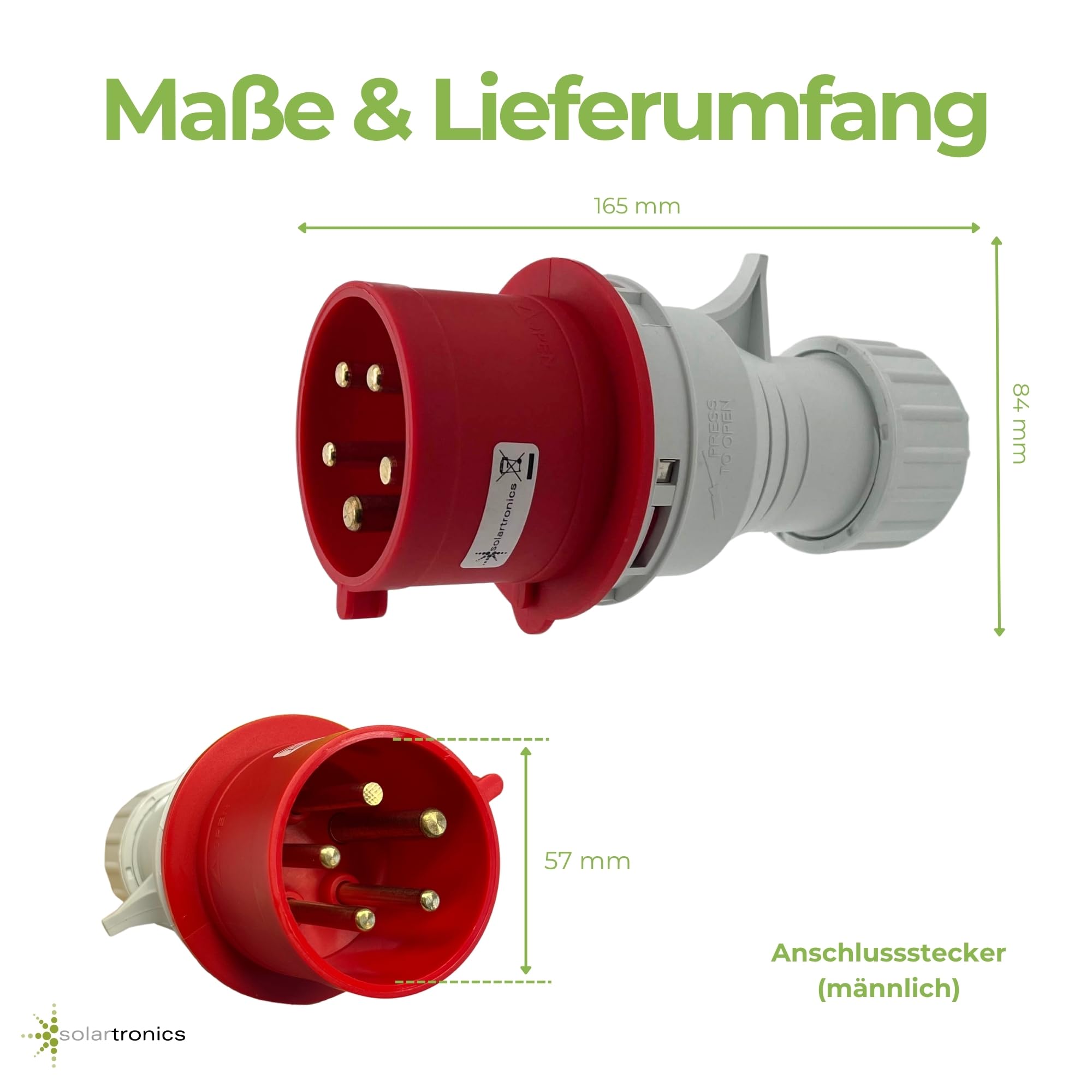 SOLARTRONICS CEE-Stecker & Kupplung 32A 400V 5-polig weiblich/männlich 3P+N+EI P44 (10er Pack)