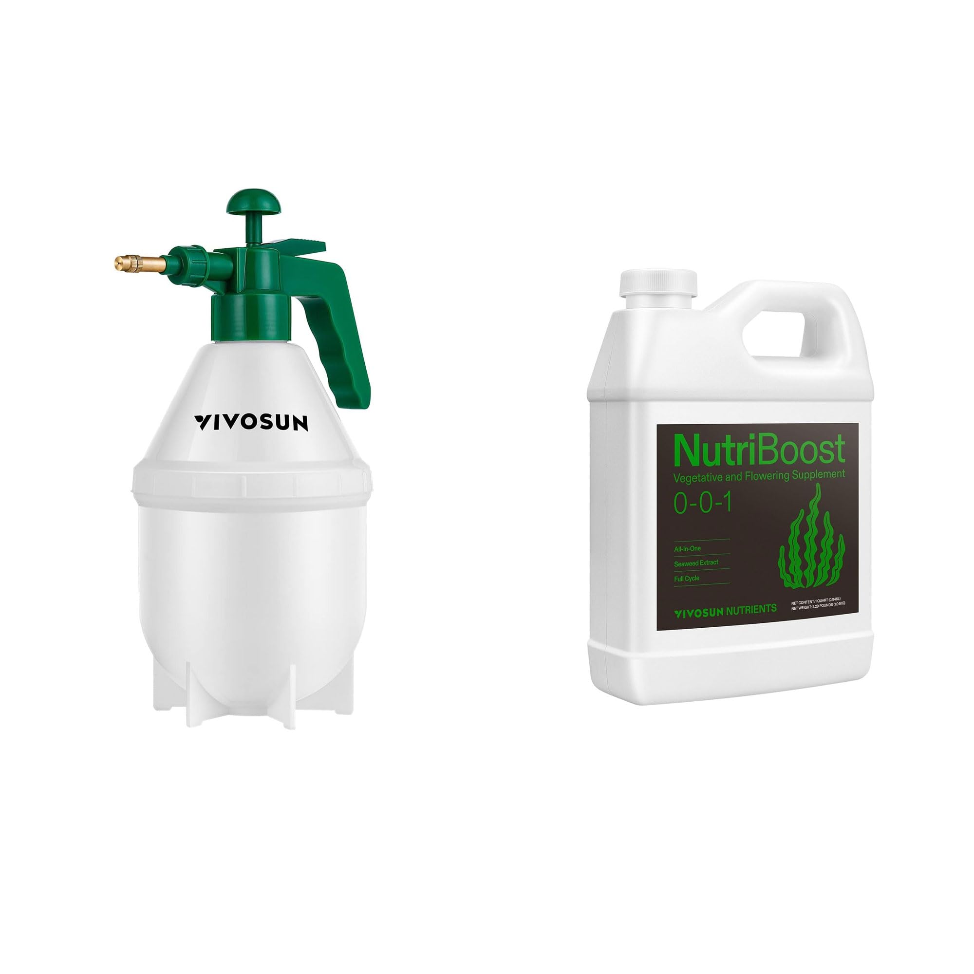 VIVOSUN0.4 Gallon Handheld Garden Pump Sprayer and All-in-One Concentrated Plant Additive NutriBoost (0-0-1) All-Purpose Liquid Fertilizer for All Growing Stages