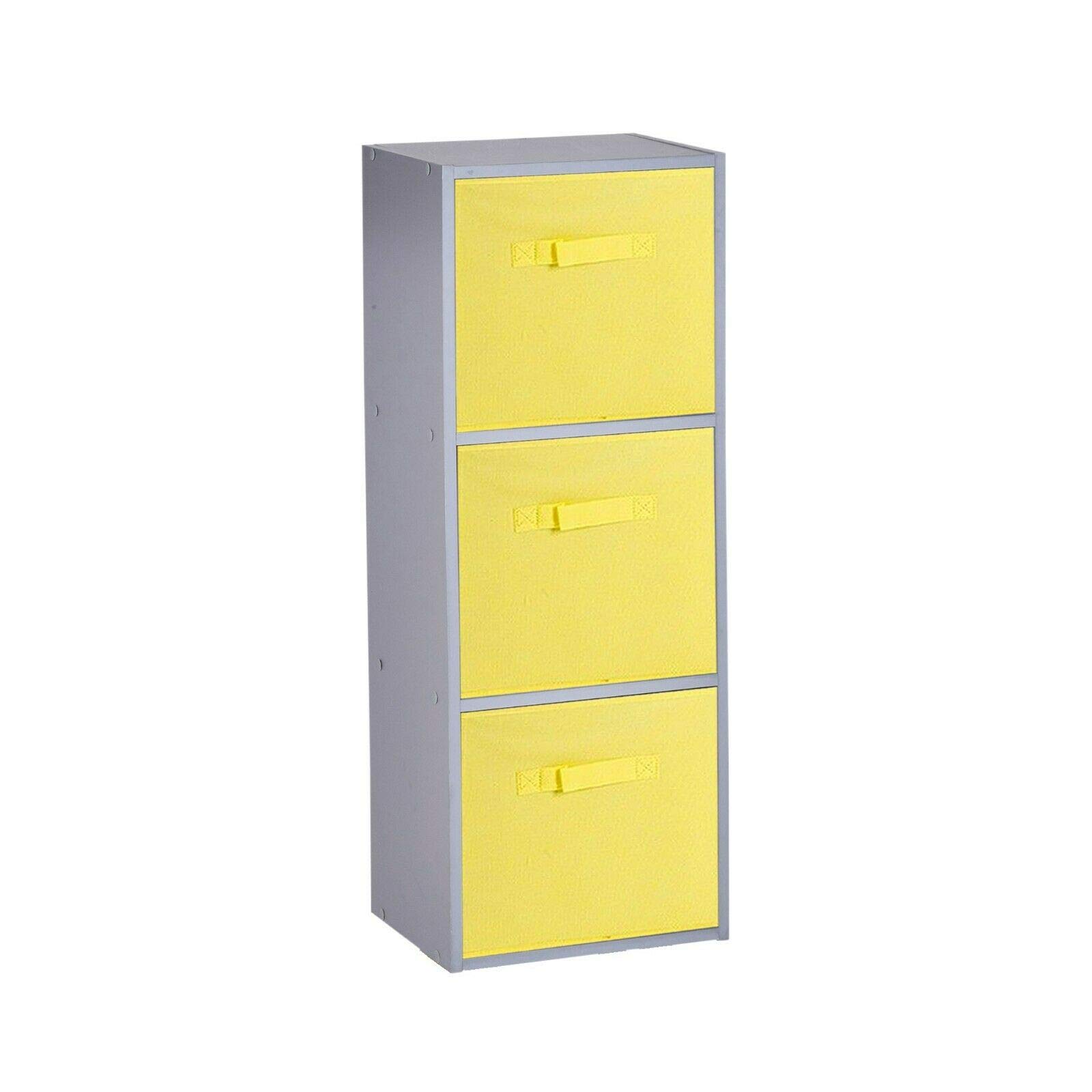 URBNLIVING Wooden Bookcase Grey 3 Tier + 3 Yellow Drawer