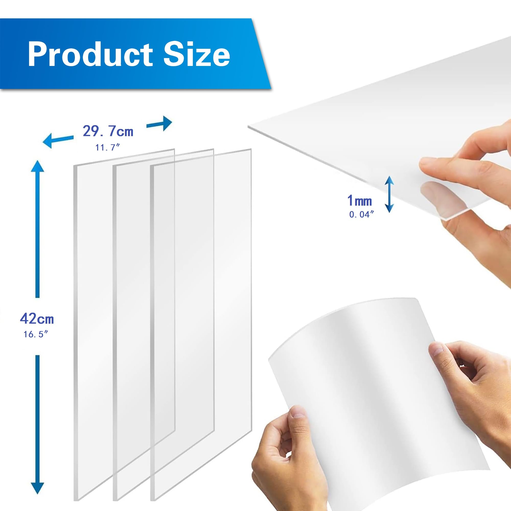 2 Plaques Acrylique Transparent 1mm RNHDLY - Format A3 (42x29.7cm) - Pour Cadres Et DIY