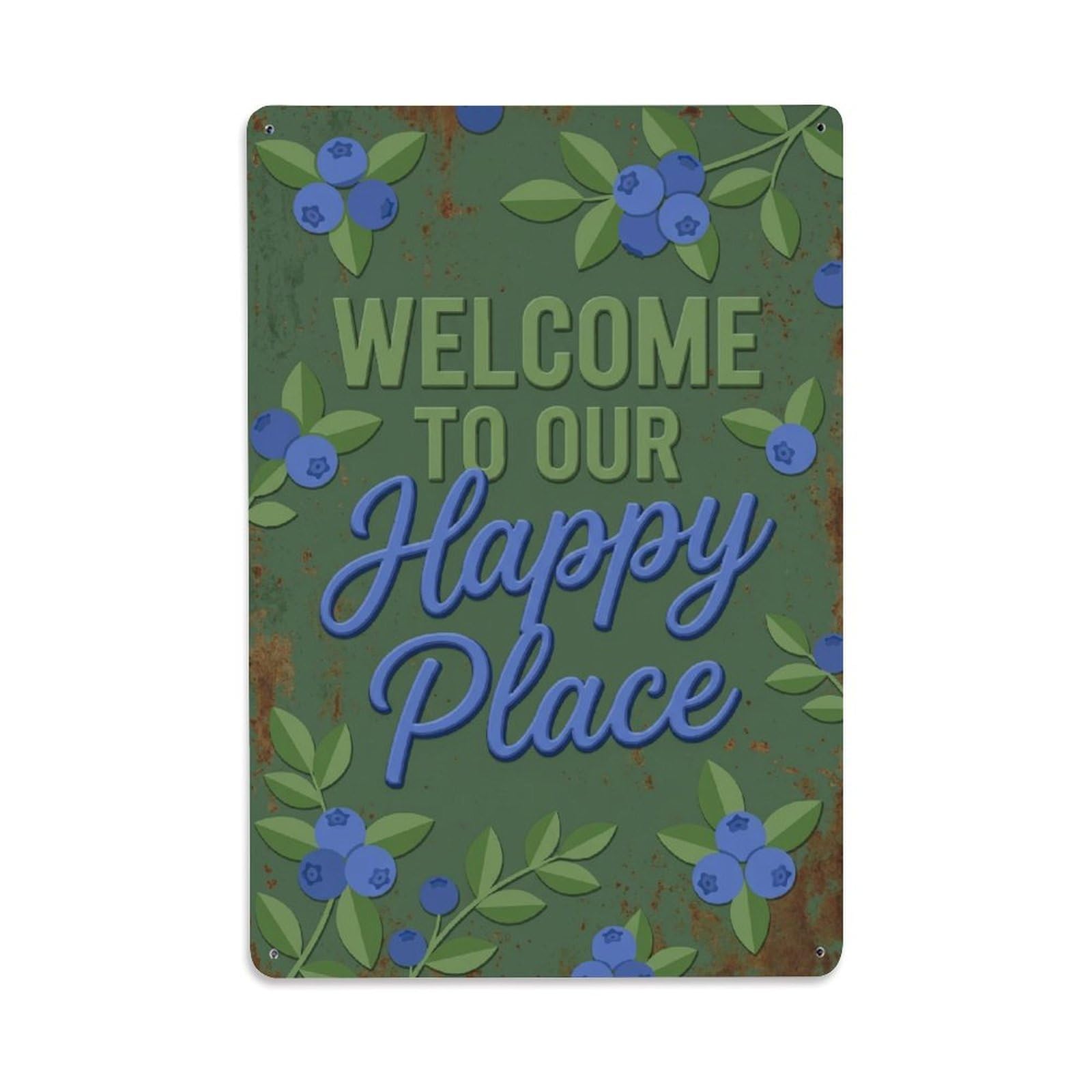 Welcome To Our Happy Place Bilberry Grove Metal Tin Sign Plaque Wall Decor for Cafe, Club Bar, Office, Home Garden Metal Poster 8x12Inch