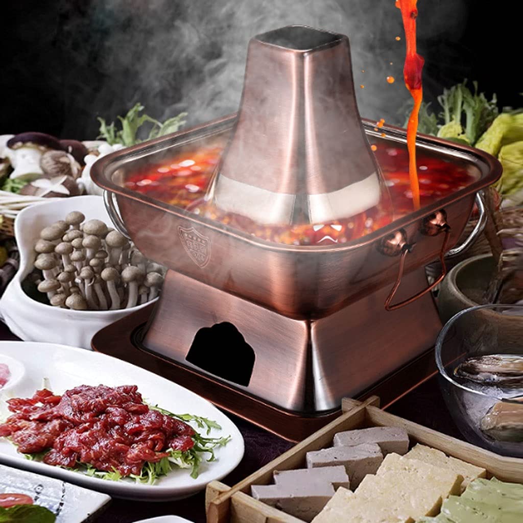 Kohle-Hot Pot Chinesischer Stil Peking – Edelstahl Verdickter Quadratischer Hotpot Für Familie Und Freunde