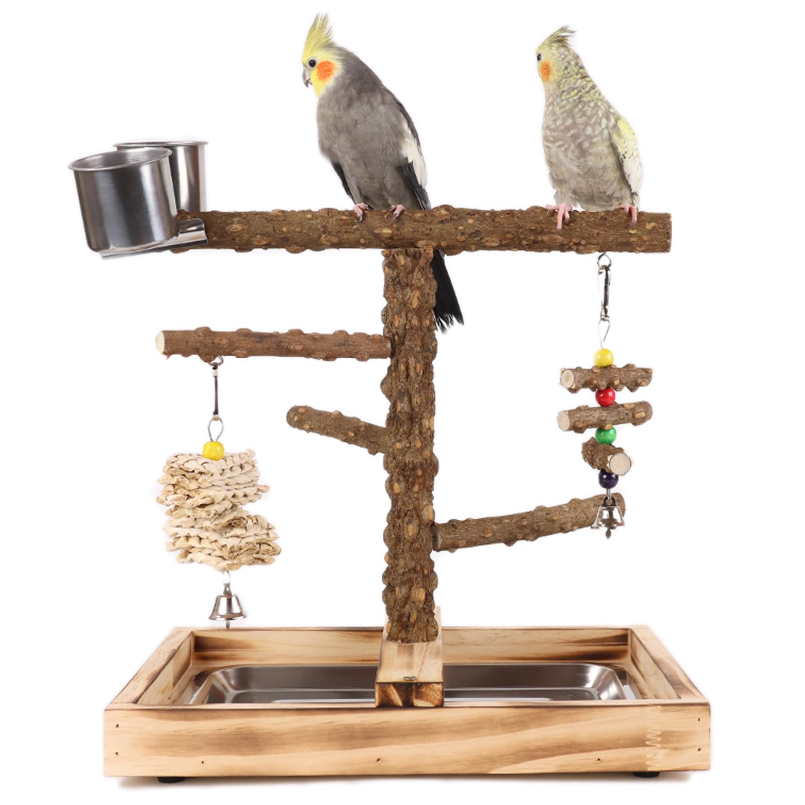 Parque de Juegos para Pájaros Gimnasio para Aves Stand Área de Juego con Soporte Perchas Columpio Escalera Bandeja para Agapornis, Loros, Madera, Tamaño 40x26x45.5 CM — view 12