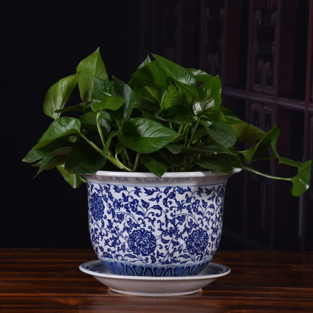 DFGHNBVC Chinoiserie Jingdezhen Hand-painted Blue And White Porcelain, Ceramic Flower Pots, Chinese Ceramic Planters Flower Container Home Decor With Hole Plant Pot,K-24 * 16cm