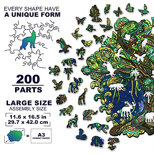 Wooden Puzzles For Adults, Xinmu Forest Of Dreams Wooden Jigsaw Puzzles Unique Shaped Pieces, Wood Cut Puzzles Best Gift For Adults, Kids, 200Pcs (16.5X11.6 Inches) #TOP1