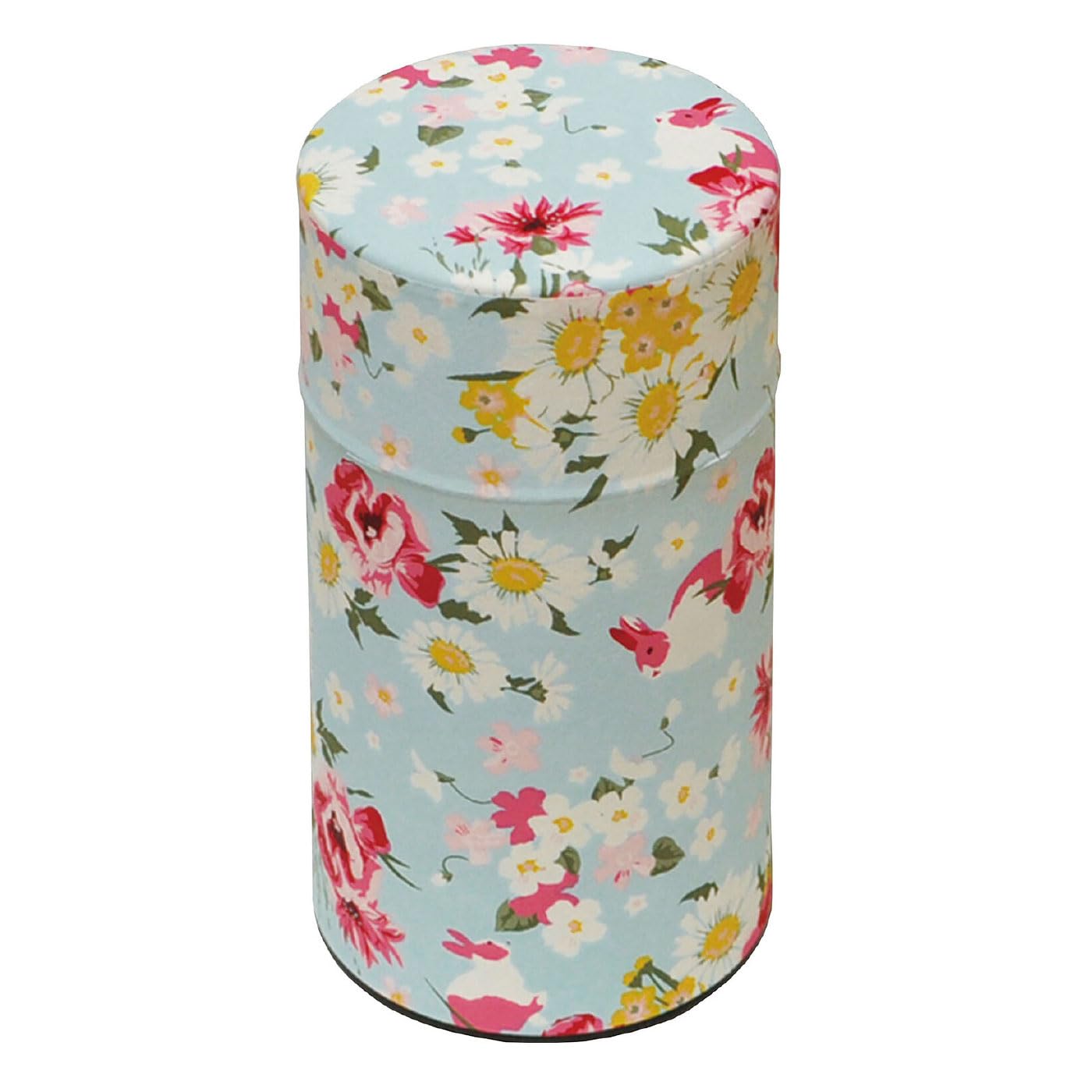 Waraku Fuuka Usagi Japanese Pokkan Coffee Spice Tea Tin Canister Washi Paper Storage With Lid 7.05 Oz Capacity (Usagi)