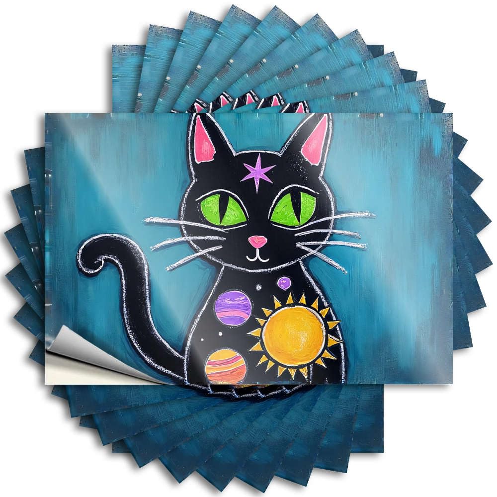 Fzfn Men's Colour Farm Kitchen Decor Bumper Decal | A Whimsical Black Cat Adorned With Celestial Symbols. Lover Durable Vinyl Sticker Easy Apply For Humor(12X18cm)