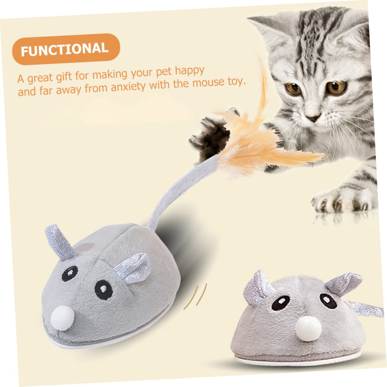 VANZACK 4pièces Souris Électrique Rechargeable pour Chat avec Queue Plumes Jouet Interactif Intérieur pour Les Instincts De Chasse Et Garder Les Chats Actifs