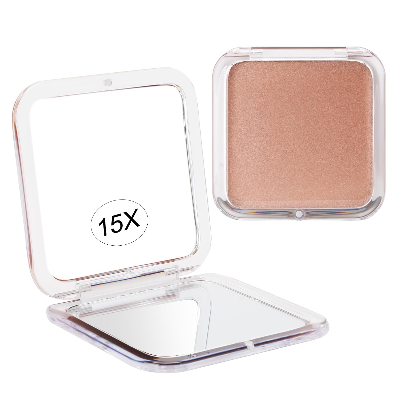 Photo 1 of [MINOR DAMAGE] SANTOO Compact 15X Magnifying Makeup Mirror for Travel, Small Pocket Mirror-Handheld, Foldable & Portable 2-Sided with 15X Magnifying and 1X Mirror for Purses - Square 3.3 x 3.3 inch (Rose Gold)