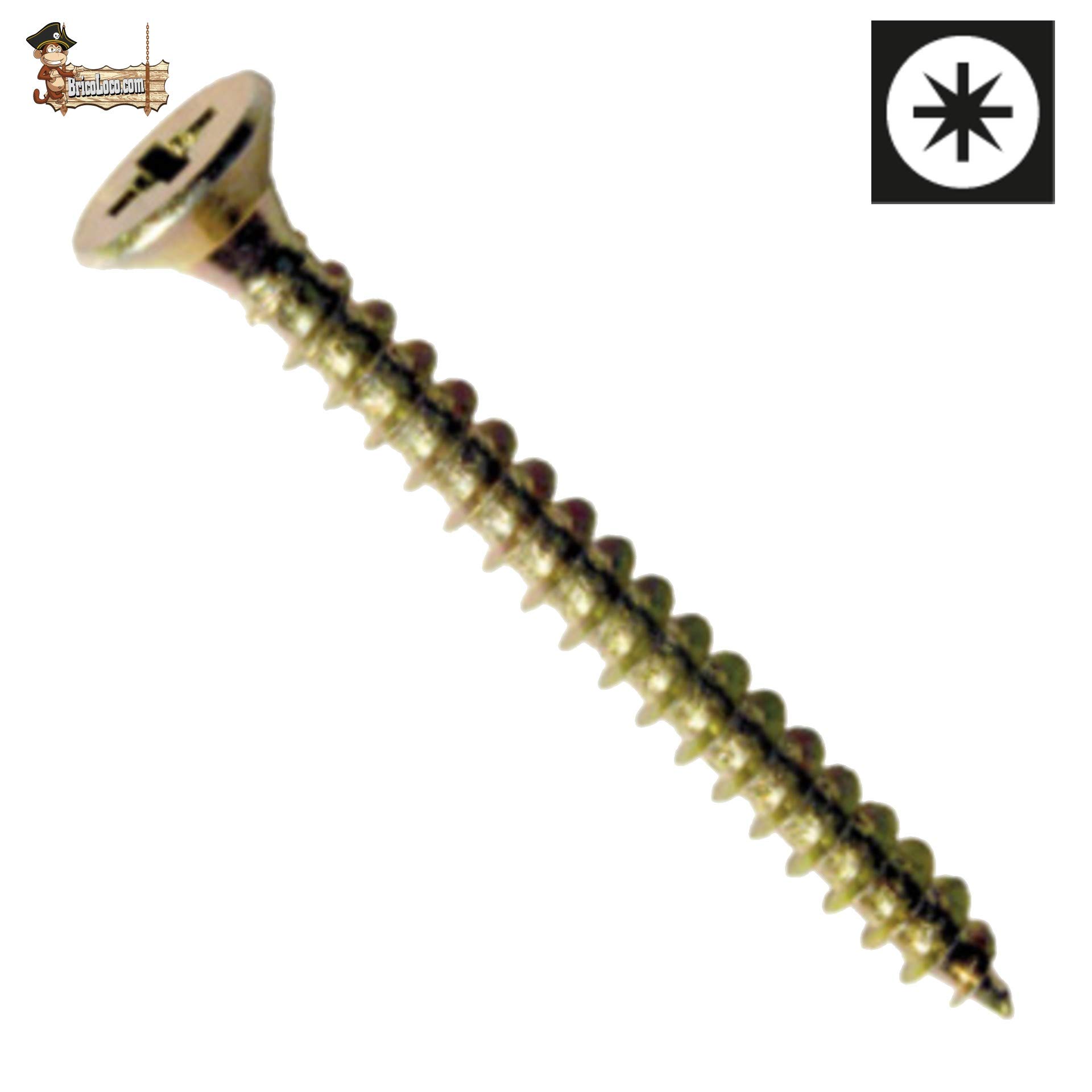 BricoLoco Maletín surtido + de 1.000 tornillos para madera aglomerado, tacos… Bicromatado con huella PZ pozidrive. DIN 7505-A.