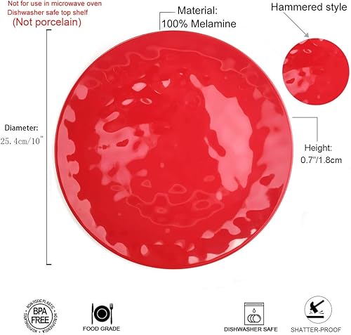 Miniatura 5 de Juego de 6 platos redondos de melamina 100% melamina de 10 pulgadas, platos de ensalada de melamina para fiestas en casa, resistentes a la rotura