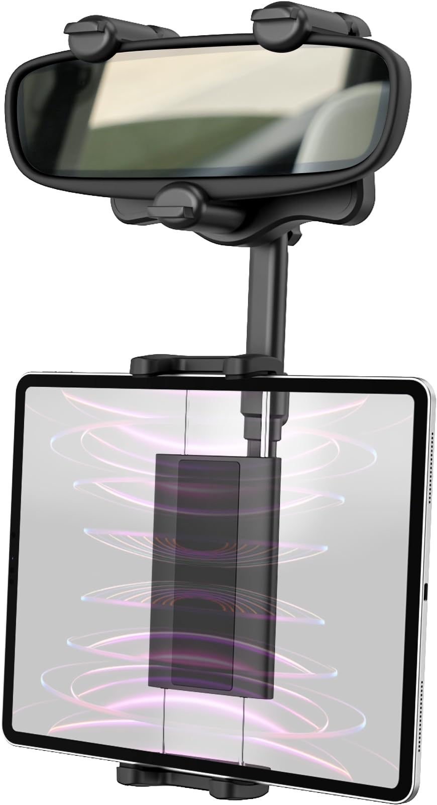 Dosvsi 車載ホルダー タブレットホルダー 車 バックミラー用 スマホホルダー バックミラー タブレットブラケット ルームミラー 車 リアビューミラー スタンド 携帯ホルダー 360°回転 縦横自在 伸縮式アーム 安定 注意散漫を防ぐ 4〜13インチタブレット対応 iPad Pro 12.9 11 Air Mini, iPhone, Galaxy Tab, Z Fold, Android