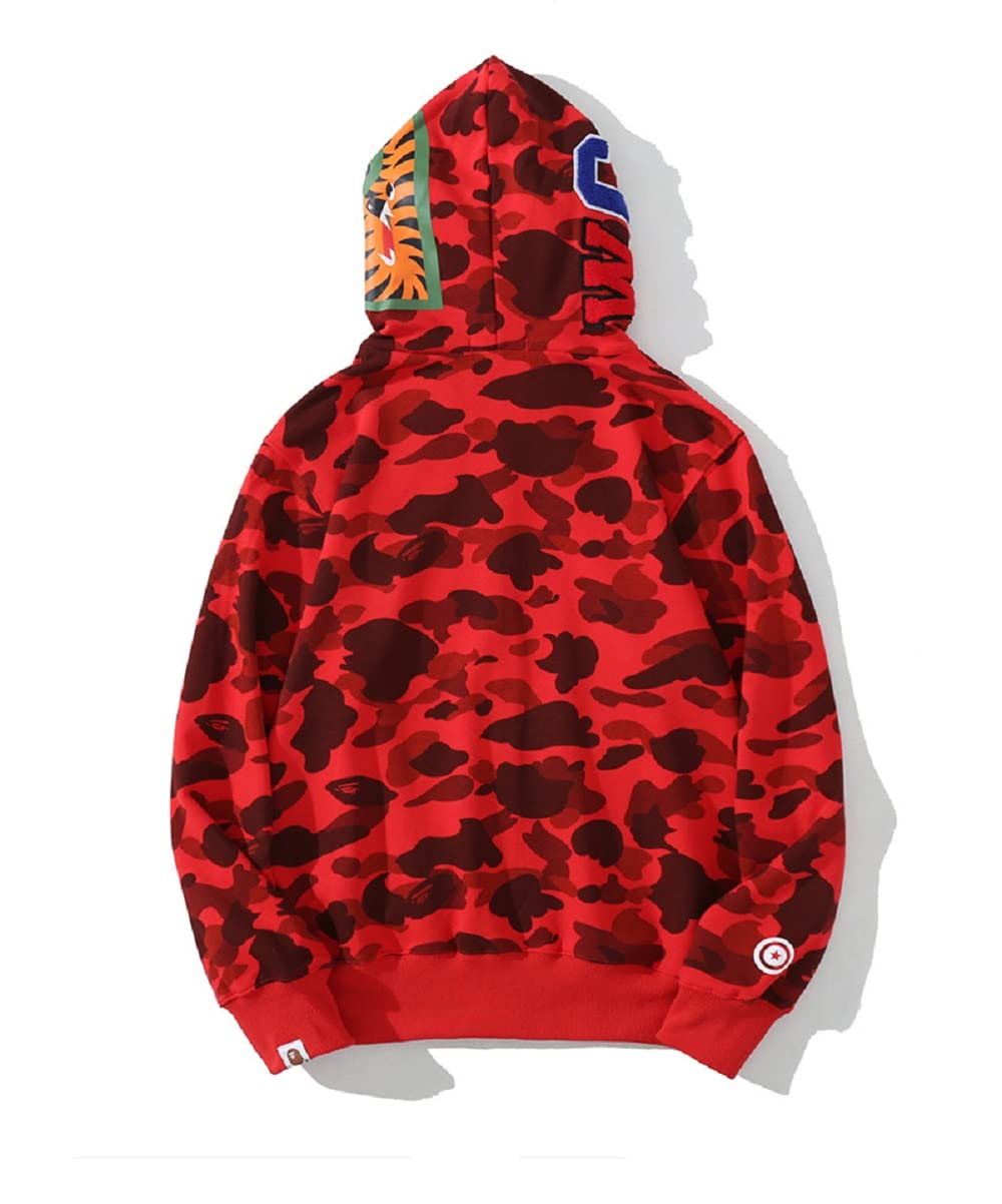 Hombres Shark Hoodie Hooded Sudaderas con Capucha con Cremallera Sudadera de Manga Larga con Estampado de Tiburón Shark Head Zipper Camuflaje Chaquetas Sweatshirt Hip Hop Tops S-5XL