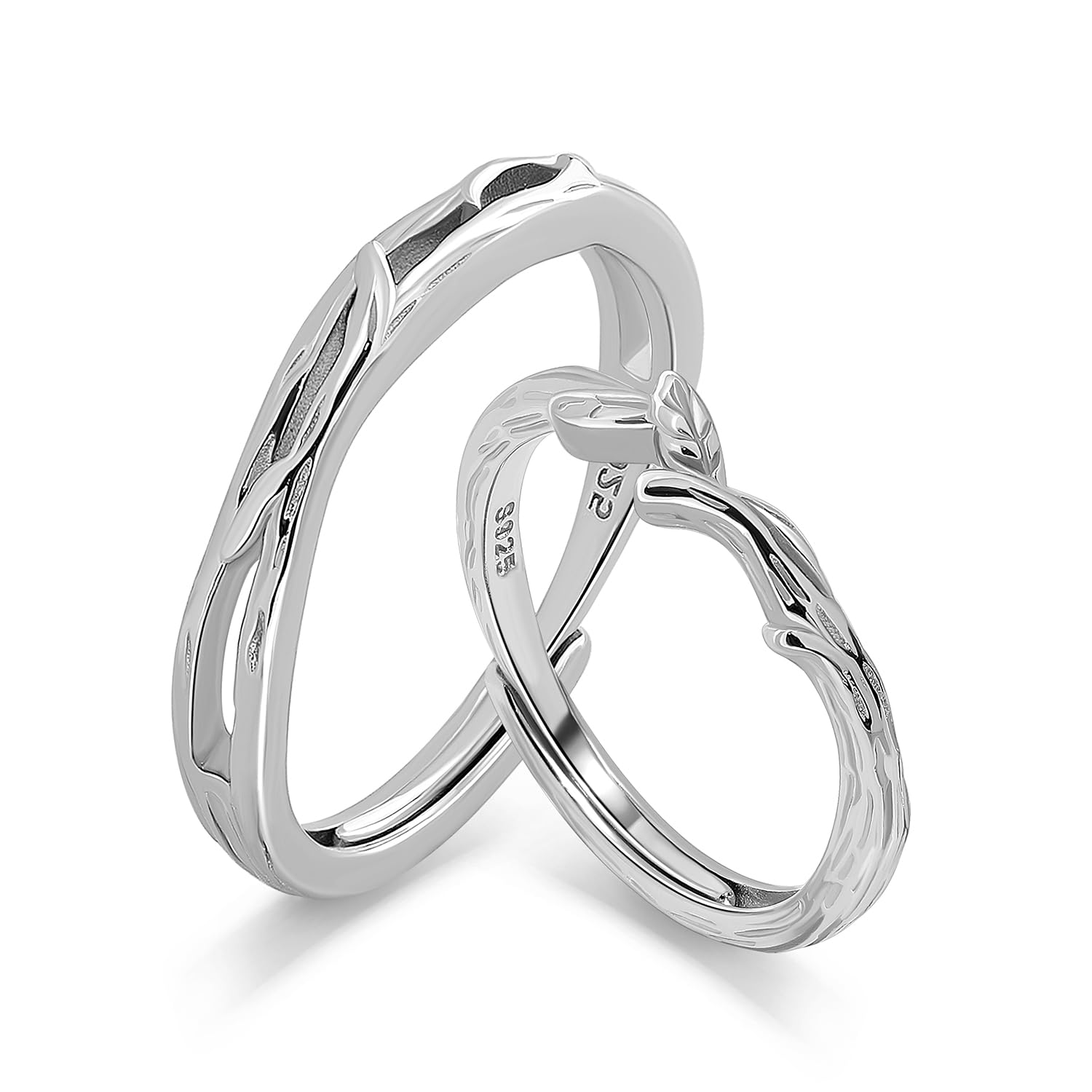 Meissa Anillo de Pareja único para Hombres y Mujeres de Plata 925 Delicado Anillo de la Hoja a Juego Ajustable Joyería Nupcial (Juego de dos anillos)