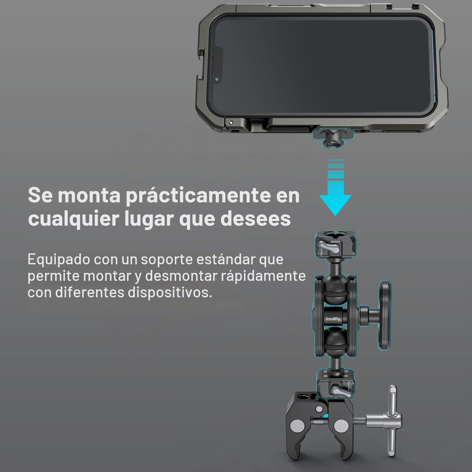 SmallRig Drop-in HawkLock Mini Articulating Magic Arm Brazo Mágico Articulado con Cabezales de Bola de Liberación Rápida Doble Montaje de Monitor para Monitor Campo, Luces, Grabadoras de Audio - 3515