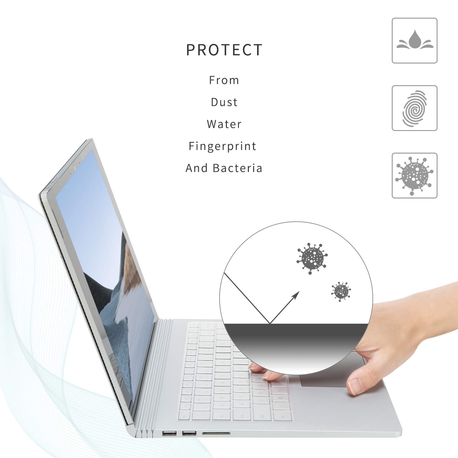 SurfaceMate Pellicola protettiva per tastiera per Microsoft Surface Book 3/Book 2/Laptop 2 13,5''/15'' 2020/2017/2018 Release, Premium Ultra Sottile 0,18 mm, Alta Trasparenza, Layout