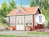 ✔️ 28 mm WANDSTÄRKE: Gartenhaus mit hochwertigen 28 mm starken Blockbohlen. Die 4-fach Eckausfräsung gewährt eine besonders hohe Wind- und Regendichtigkeit. Wir verwenden ausschließlich besonders hochwertiges Fichtenholz für das Gerätehaus.