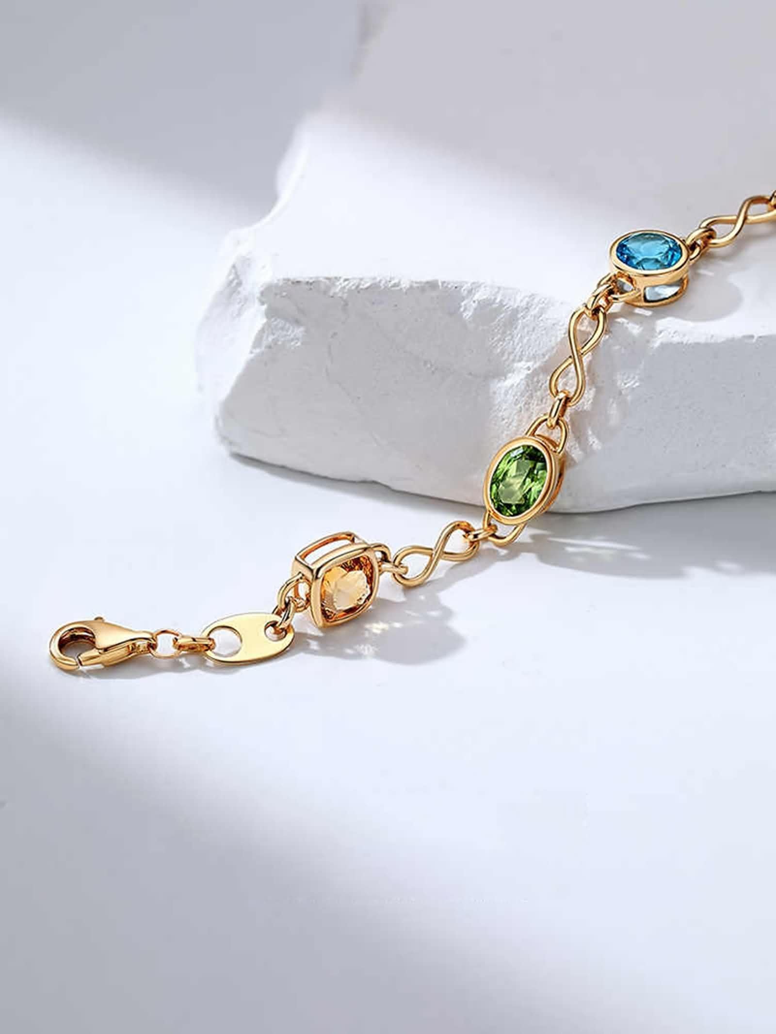 KnSam Joyas auténticas de oro amarillo de 18 quilates Au750 pulseras para mujer, 1,3 ct topacio para mujer, pulseras con infinito, talla redonda, azul, brazaletes con peridoto oro de 18 quilates, 23