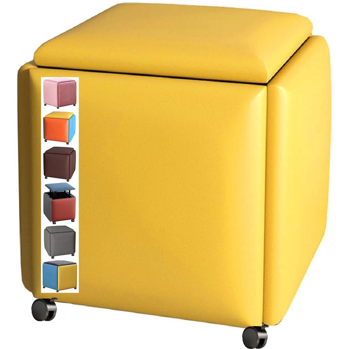 GDMDPTE 5-in-1 Stackable Ottoman Cube Chair Versatile Footrest & Storage Stool with Wheels Pouf Bench & Shoe Storage Perfect for Living Room & Bedroom Decor