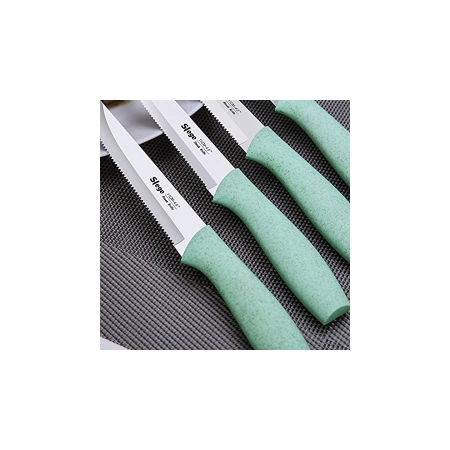 Slege 15pcs Kitchen Knife Set with Block, Sharpener and Scissor, Stainless Steel Knives with Extre-light Straw Handle