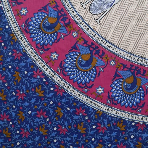 Image of RajasthaniKart Pure 100% Cotton Single Bed Sheet with 1 Pillow Cover (Bedsheet for Single Bed Cotton, Blue Mor)