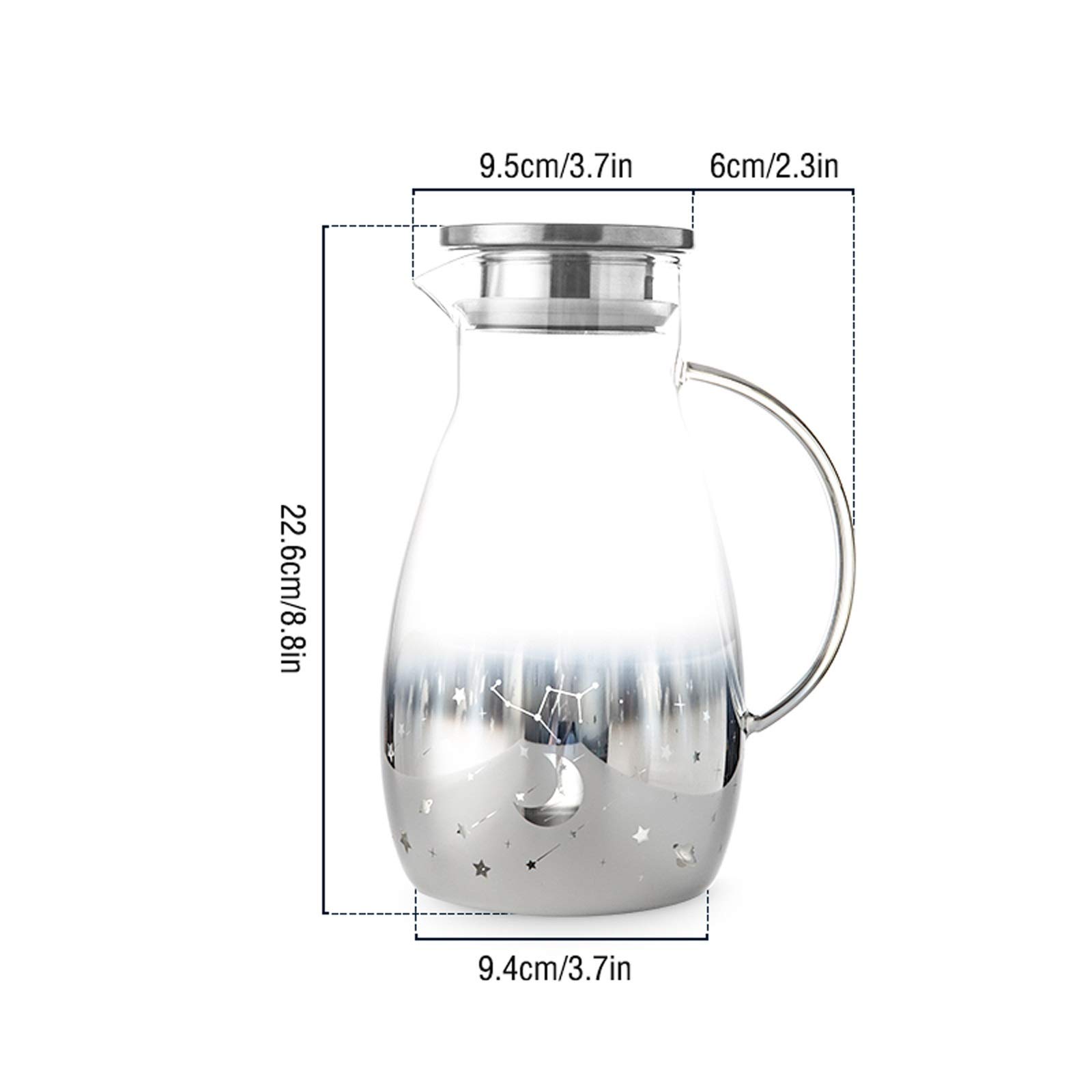 Dzbanek prosty szklany dzbanek z pokrywką ze stali nierdzewnej karafka na wodę z dziobekiem i uchwytem idealny do domowego soku i mrożonej herbaty - 2000 ml karafka na gorącą / zimną wodę (kolor