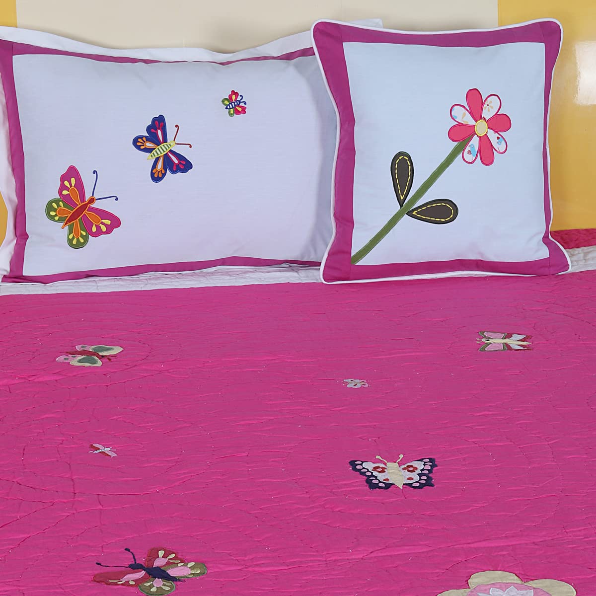Hugs N Rugs 200TC 3 pcs Cotton Embroidery Patchwork Comforter Set for Kids with 1 Cushion Cover 1 Pillow Cover- Light Weight Comforter/Ac Blanket/Quit - Queen Size -200x150 cm