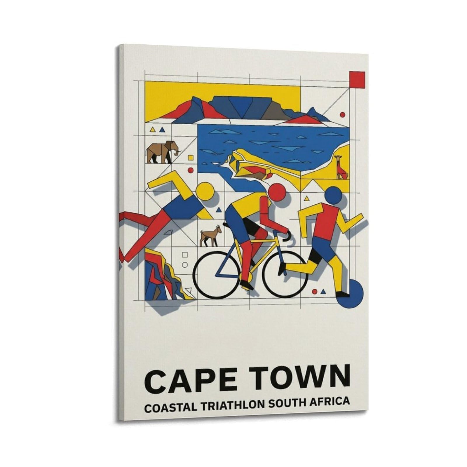 XKUGA Bauhaus Abstract Sport Cape Town Triathlon Travel Poster Modern Decorative Canvas Prints - Ideal Wall Art for Family, Man Cave, Game Room, Boys & Girls Bedroom 20x30inch(50x75cm)