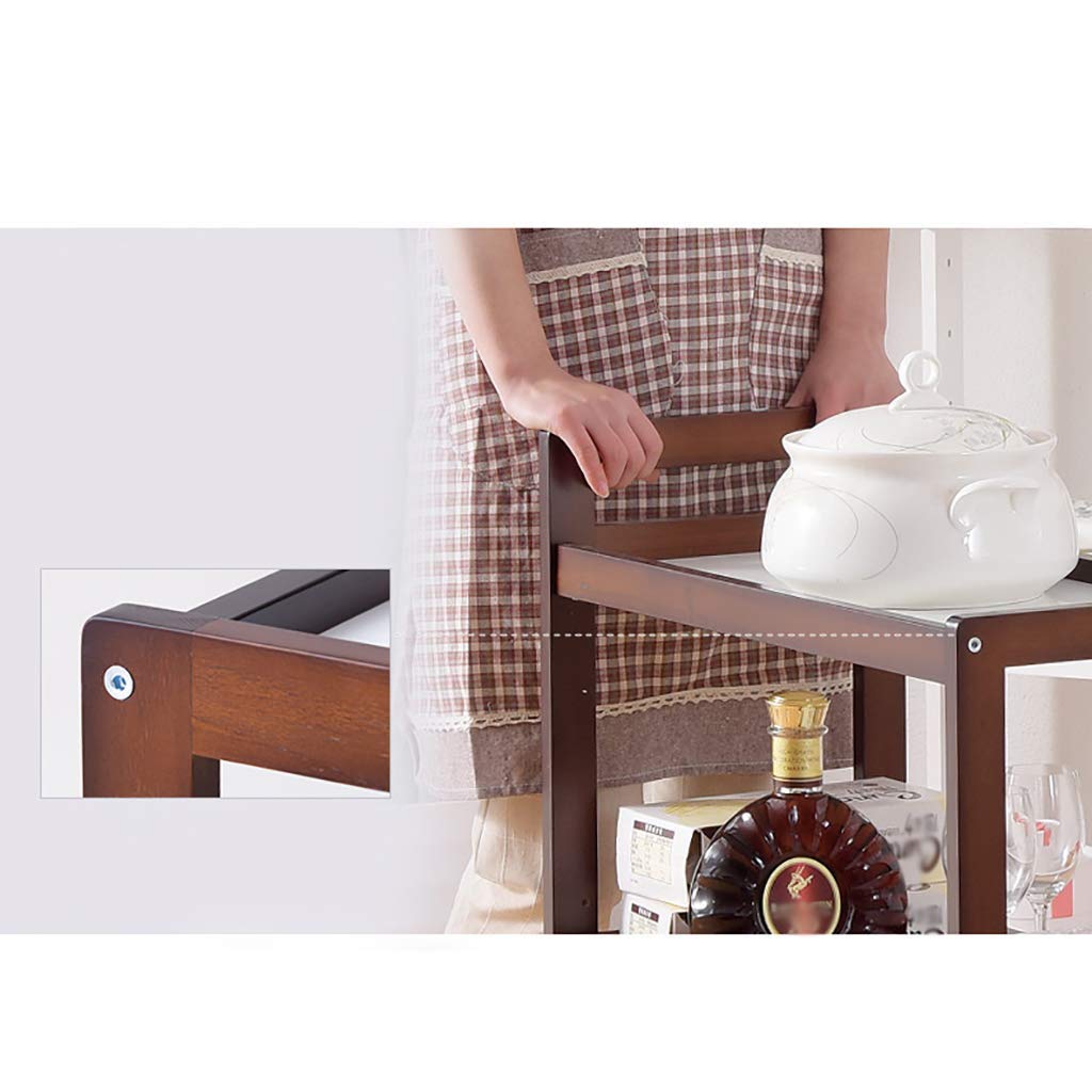 Carrito de Almacenamiento, Carrito de Servicio, Carrito de Comedor de 3 Capas, Soporte de Madera, Bandeja de Madera Maciza, 4 Ruedas universales con Ruedas de Bloqueo pa