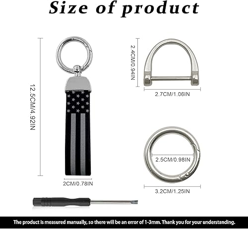 Miniatura 2 de Llavero de automóvil con bandera estadounidense con traje de aleación de zinc, llavero universal de cuero para hombres y mujeres (plateado)