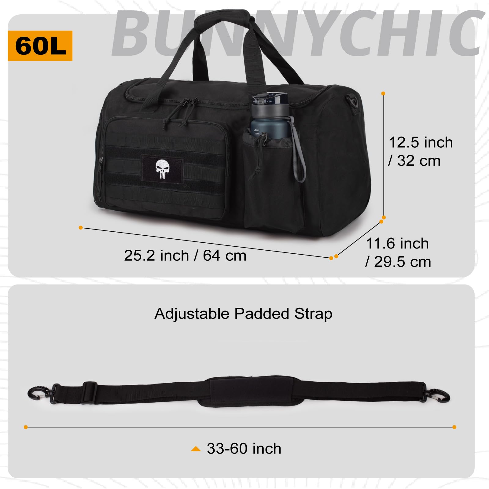 Bolsa Táctica Gimnasio Hombre, Bolsa Lona Grande 40L para Viajes | Bolsa Deportiva Táctica Gran Capacidad con Múltiples Compartimentos, Multifuncional e Impermeable para Camping y Senderismo