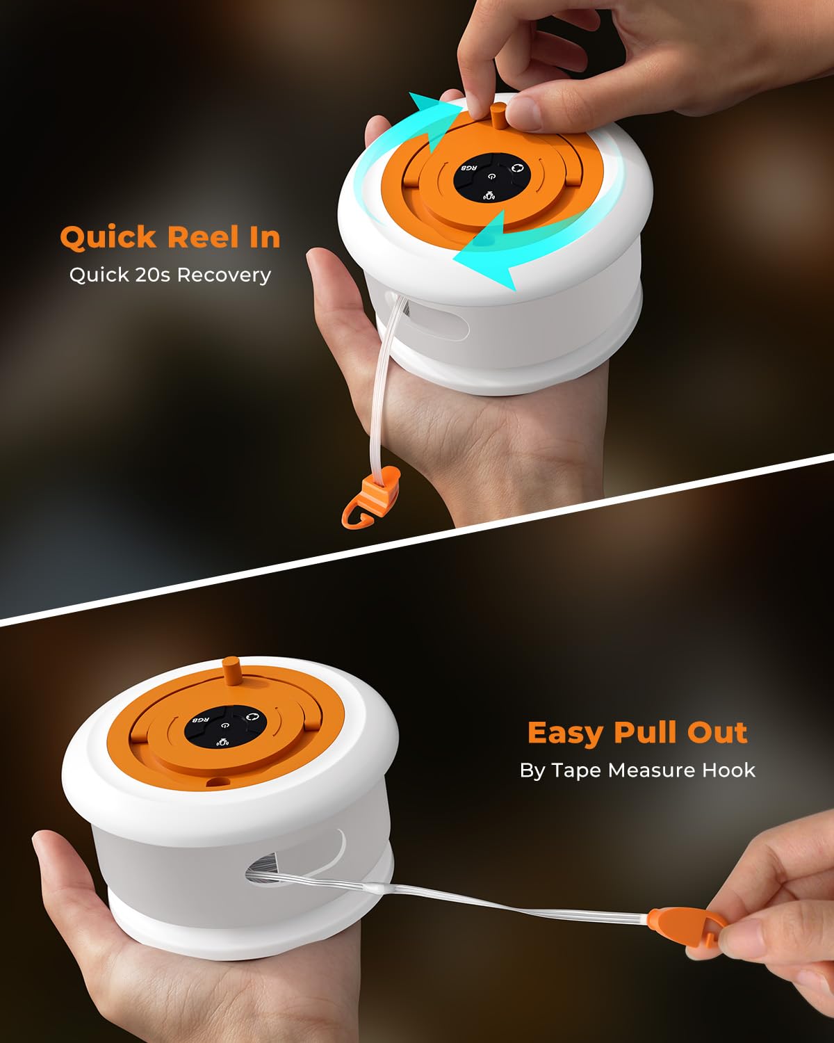 Guirlande lumineuse de camping, lampe flash RVB rétractable de 10 m, guirlande lumineuse LED rechargeable, étanche, lanterne portable à suspendre pour tente extérieure, patio, auvent, jardin