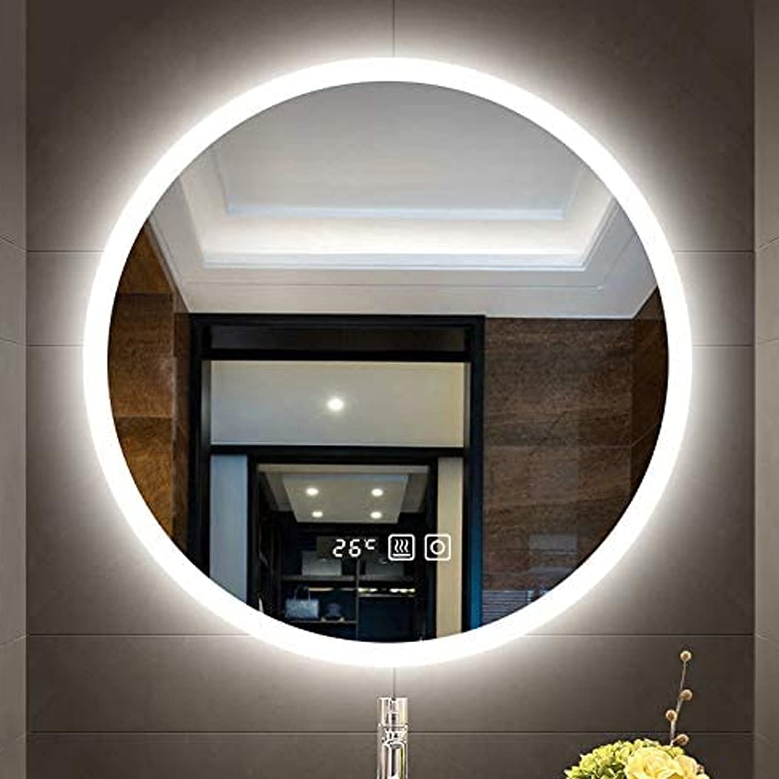 Okrągłe lustro LED, lustro łazienkowe ze światłami Nowoczesne lustro dekoracyjne Lusterko do makijażu naścienne Inteligentne lusterko kosmetyczne LED (białe światło 60 CM)