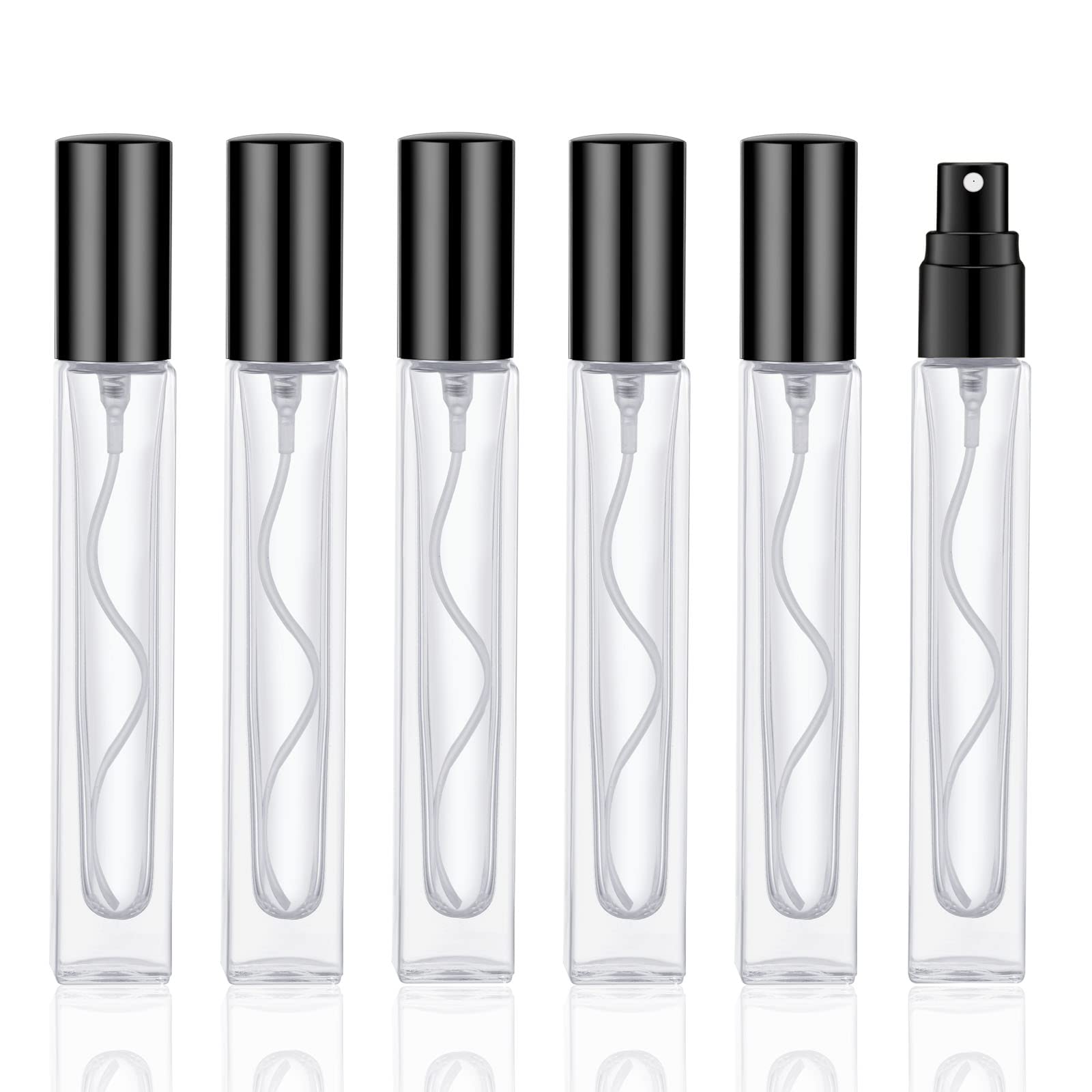 KOIBITO 10ml Glass Perfume Atomizer for Men & Women. Refillable Glass Spray Bottle with Aluminum Pump. Portable Fragrance Bottle for Perfume, Cologne, Moisturizing (6PCS, Black)