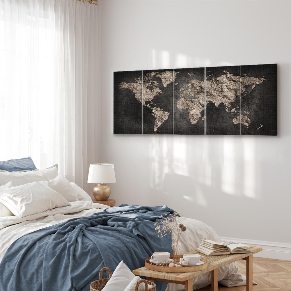 murando murando - Decorative picture World map 150x60cm - Colorful canvas print - Wall decoration for living room and bedroom - Texture of the world map of black continents k-A-0296-b-m in use