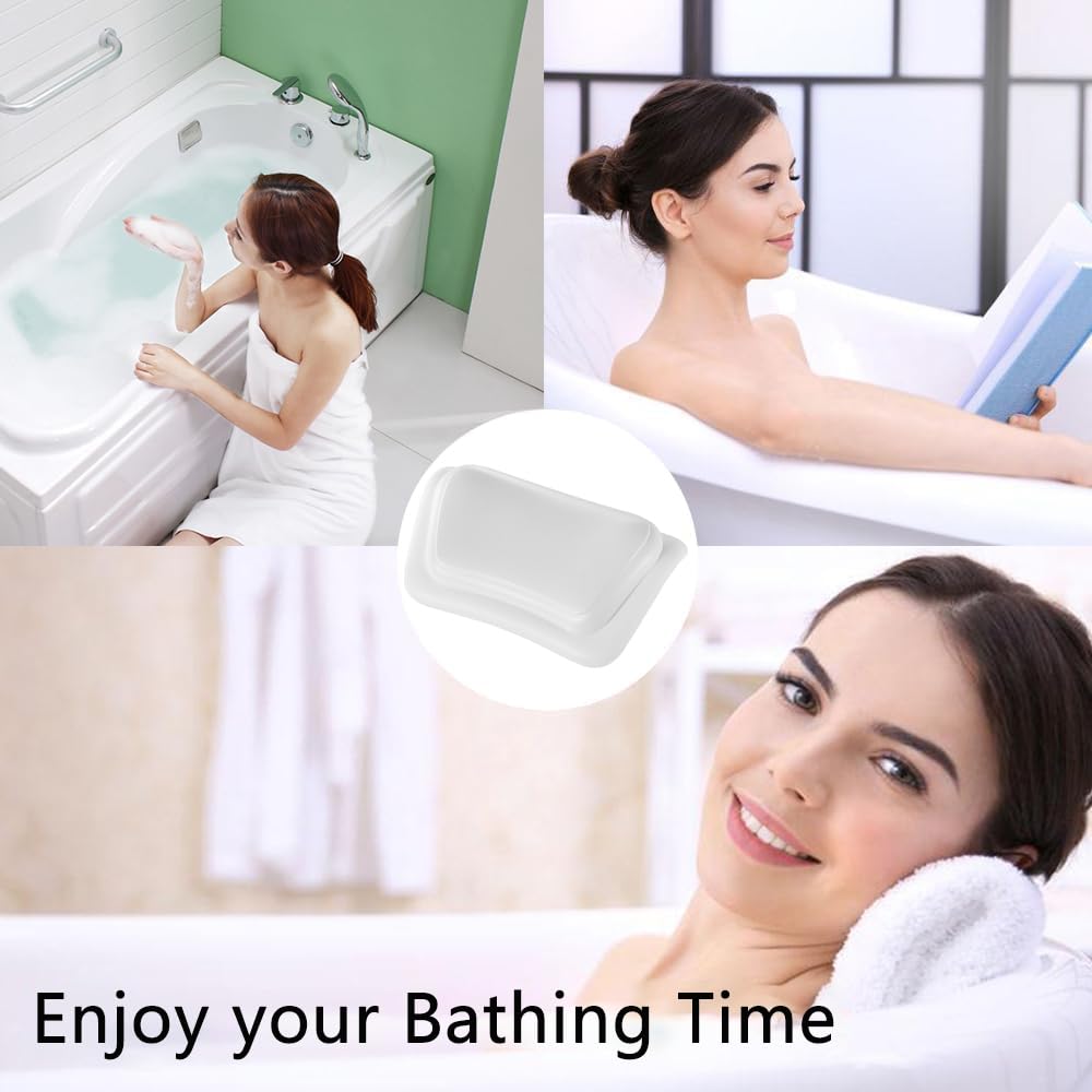 Cuscino da Bagno, Impermeabile, con Ventose Antiscivolo, Cuscino Vasca Impermeabile, Ergonomico, per Vasca da Bagno, Spa, Supporto per Collo e Testa - Bianco