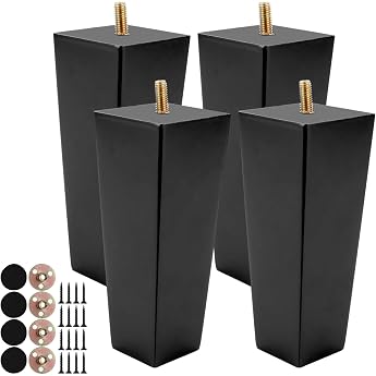 Pack of 4 15 cm Wooden Table Legs Furniture Feet Wooden Furniture Legs Solid Wood Legs Made of Oak with Mounting Plates Rubber Pads and Screws Black Wooden Feet for Bed Sofa Furniture