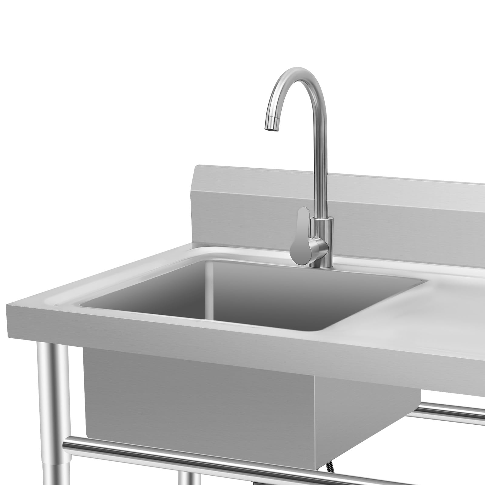 Fregadero de acero inoxidable con mesa de trabajo y grifo mezclador, 1 lavabo profesional, comercial, independiente, 100 x 60 x 93 cm, lavabo multifunción derecho Deluxe para cocina, lavandería garaje