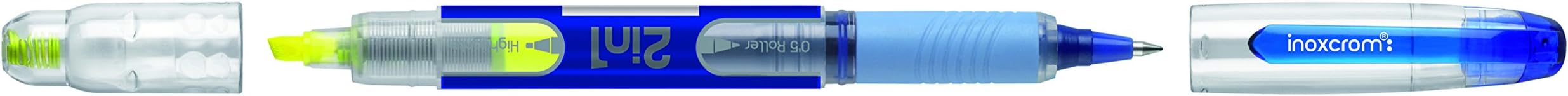 Inoxcrom Office Free Ink Grip 0.5mm Fine Line 2-in-1 Liquid Ink Rollerball Pen and Highlighter - Blue (Pack of 48)