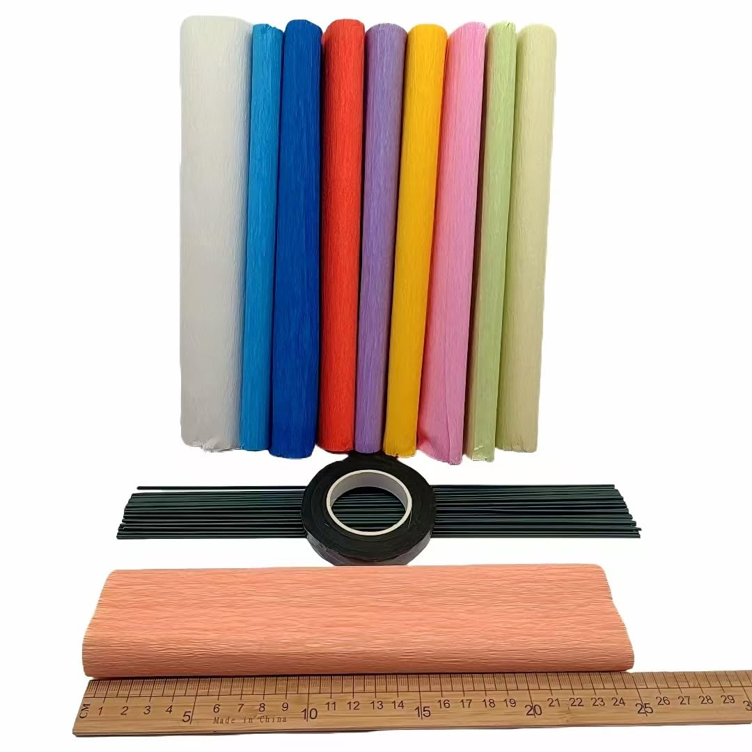 Lmlliang Lot de 10 rouleaux de papier crépon de couleurs – 250 × 25 cm, pour emballage cadeau, loisirs créatifs, anniversaire, mariage, vacances, fleurs (couleurs mélangées)