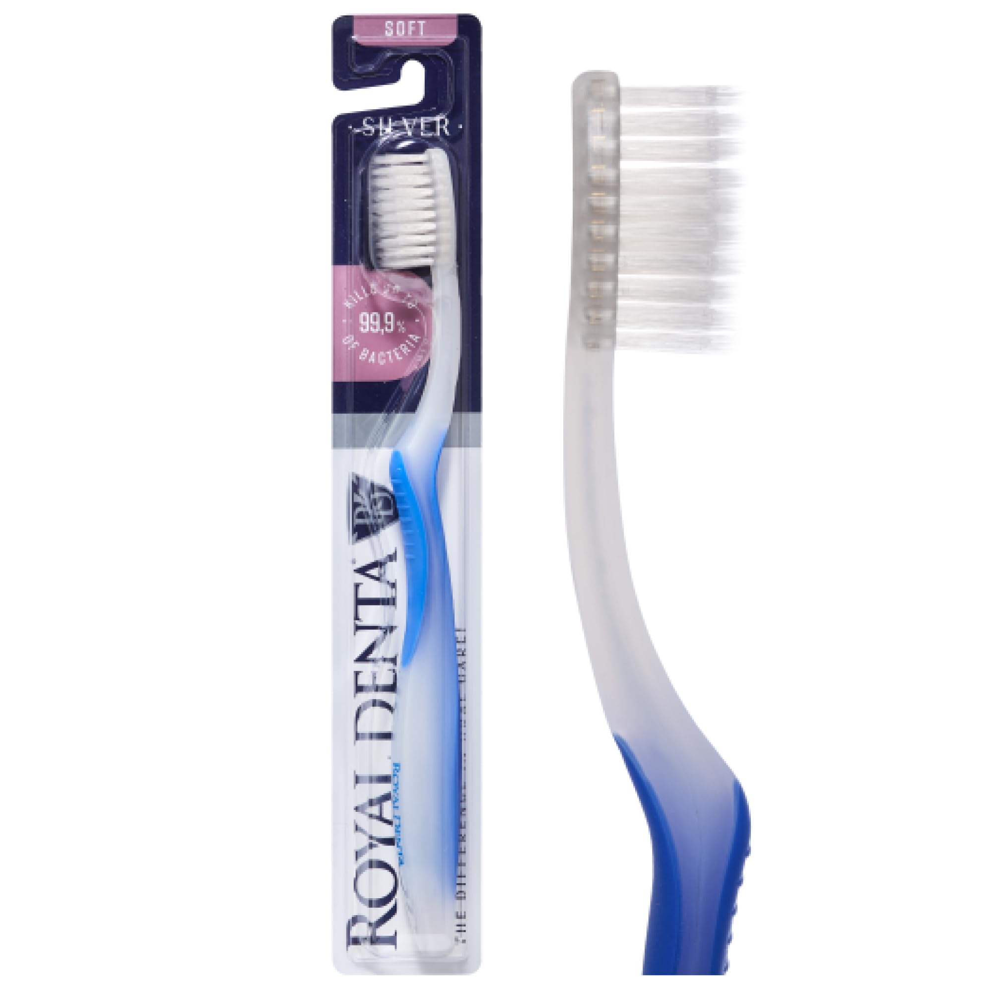 Soft Bristle Toothbrush, Silver Particles Toothbrush to Prevent Bacteria, Royal Denta Blue